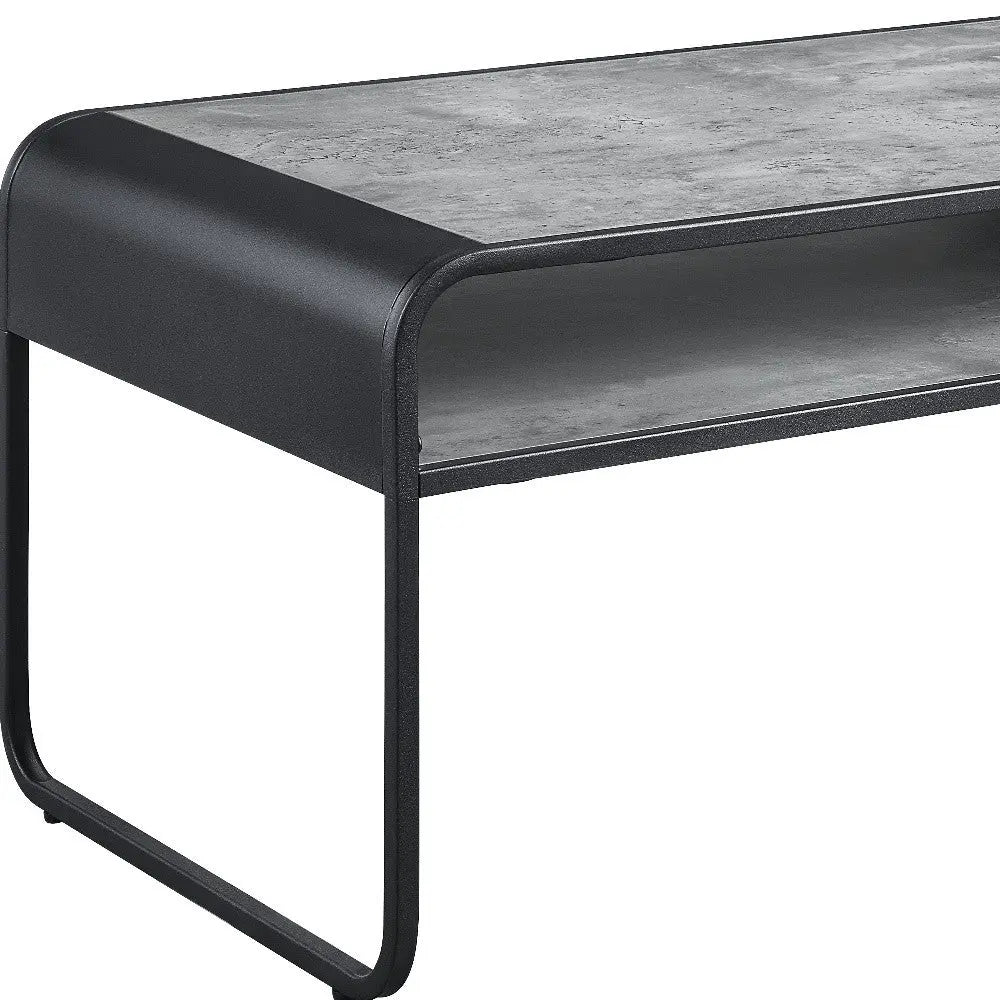 42" Gray and Black Concrete And Metal Sled Coffee Table With Shelf - GreatEagleInc