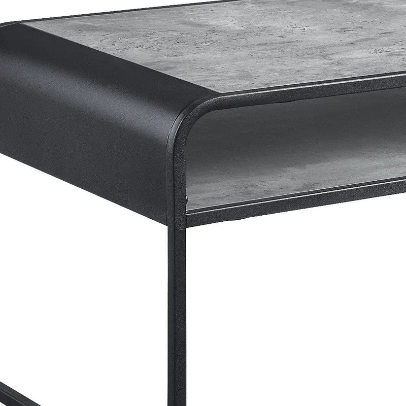 42" Gray and Black Concrete And Metal Sled Coffee Table With Shelf - GreatEagleInc