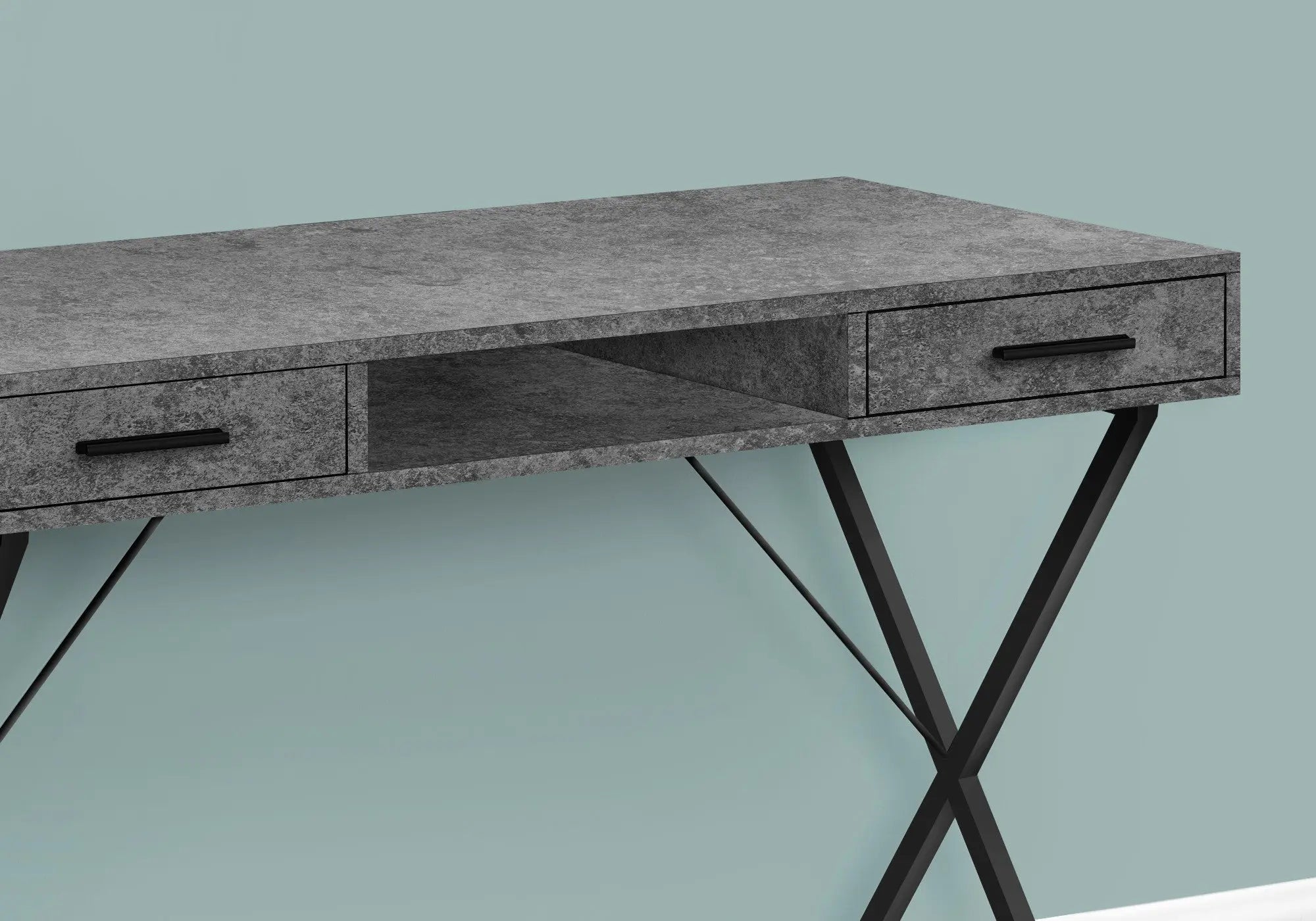 42" Gray and Black Wood and Metal x-Shape Computer Desk With Two Drawers Homeroots Office