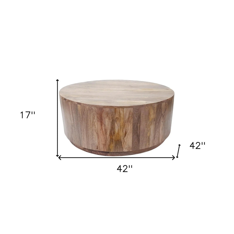 42" Natural Solid Wood Round Coffee Table Homeroots Living Room