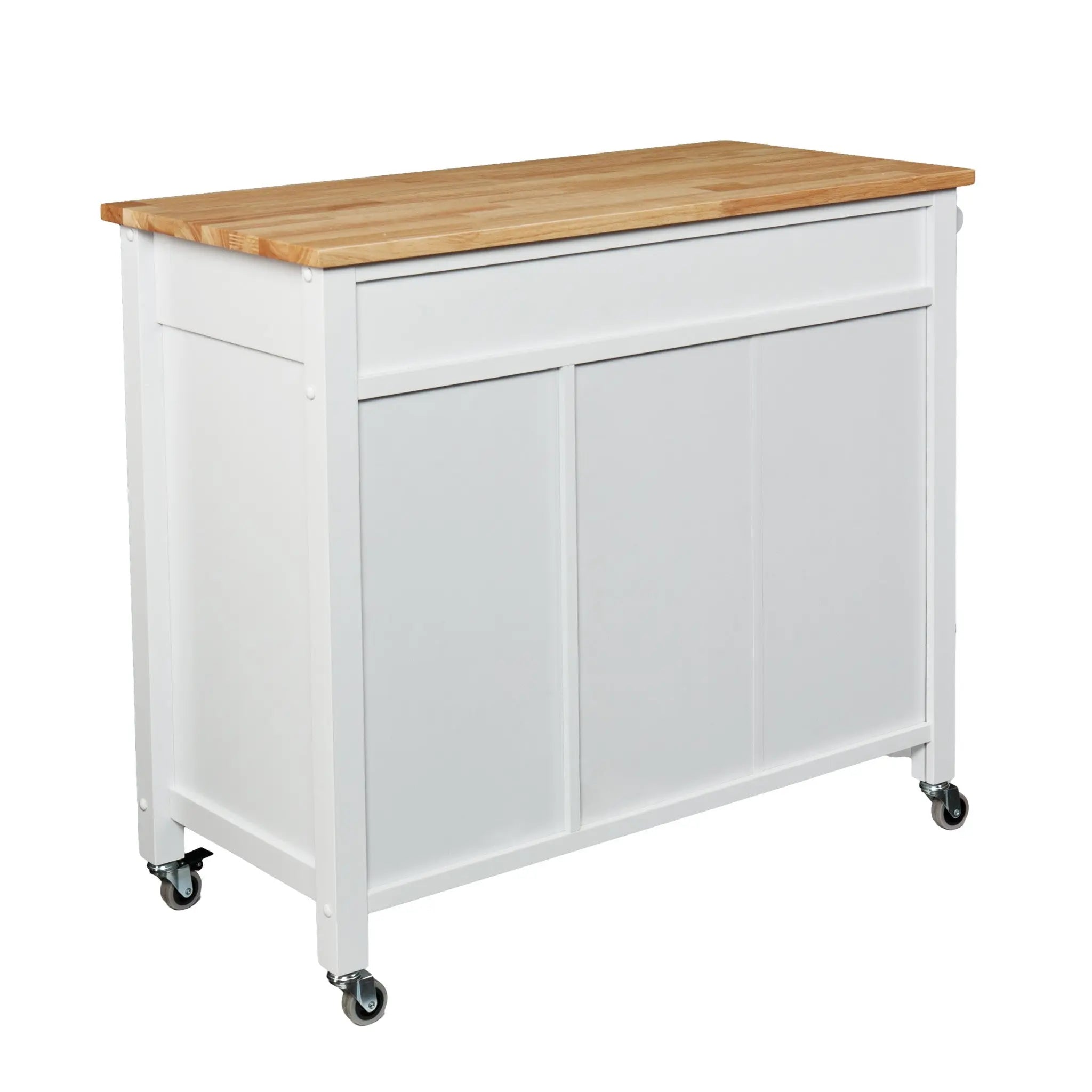 42" Natural and White Butcher Block and Iron Rolling Kitchen Cart With Storage Homeroots Kitchen & Dining