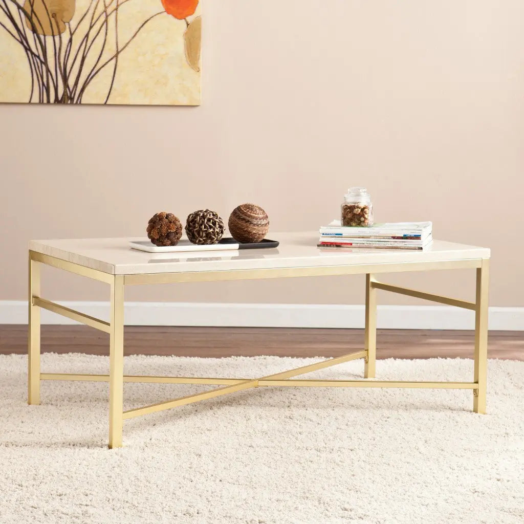 42" Off White Manufactured Wood And Metal Rectangular Coffee Table Homeroots Living Room