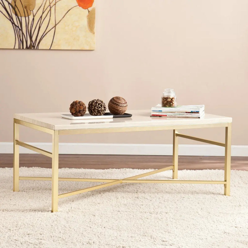 42" Off White Manufactured Wood And Metal Rectangular Coffee Table Homeroots Living Room