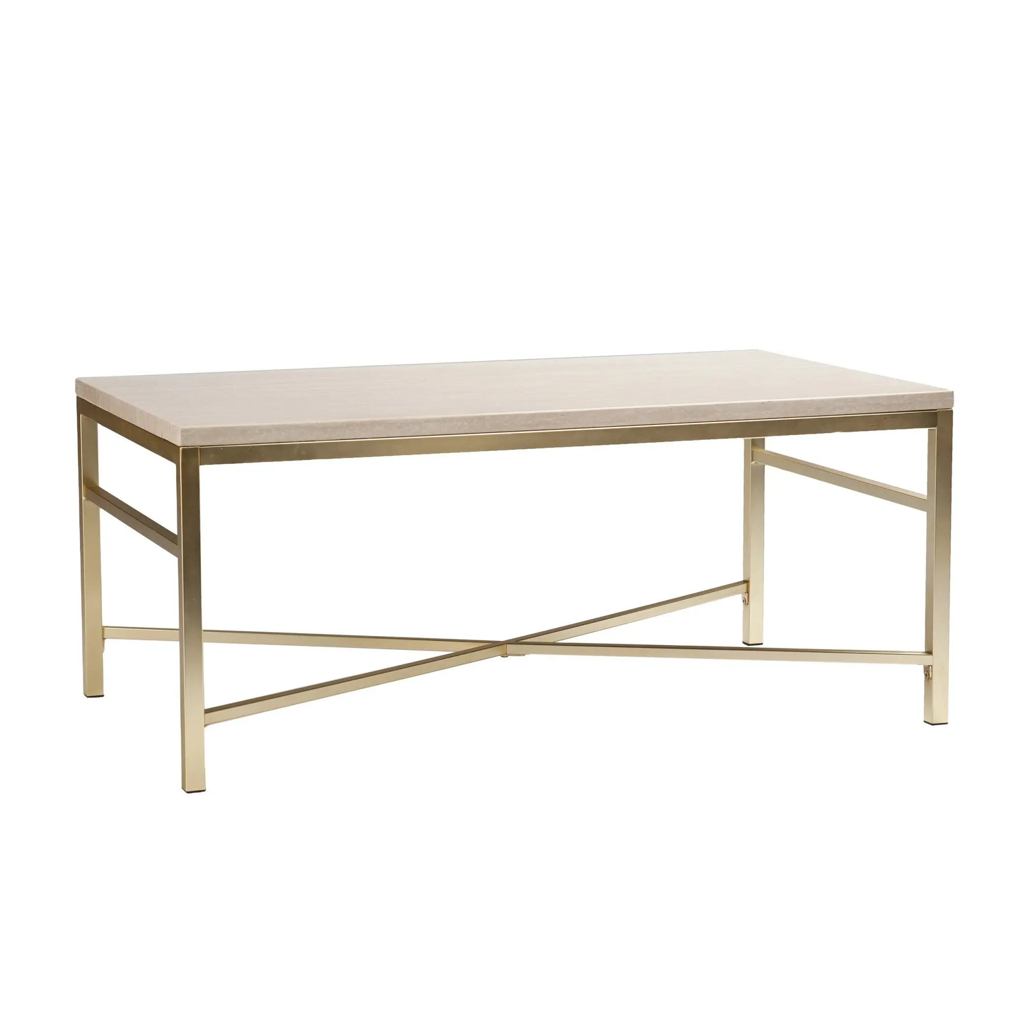 42" Off White Manufactured Wood And Metal Rectangular Coffee Table Homeroots Living Room