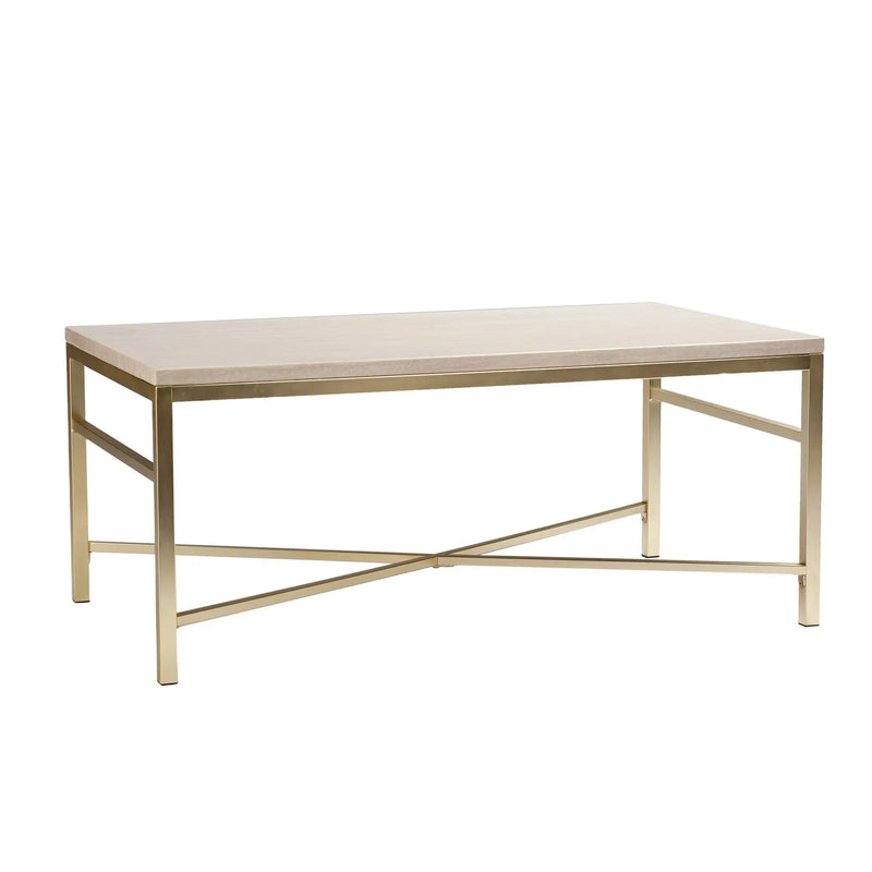 42" Off White Manufactured Wood And Metal Rectangular Coffee Table Homeroots Living Room