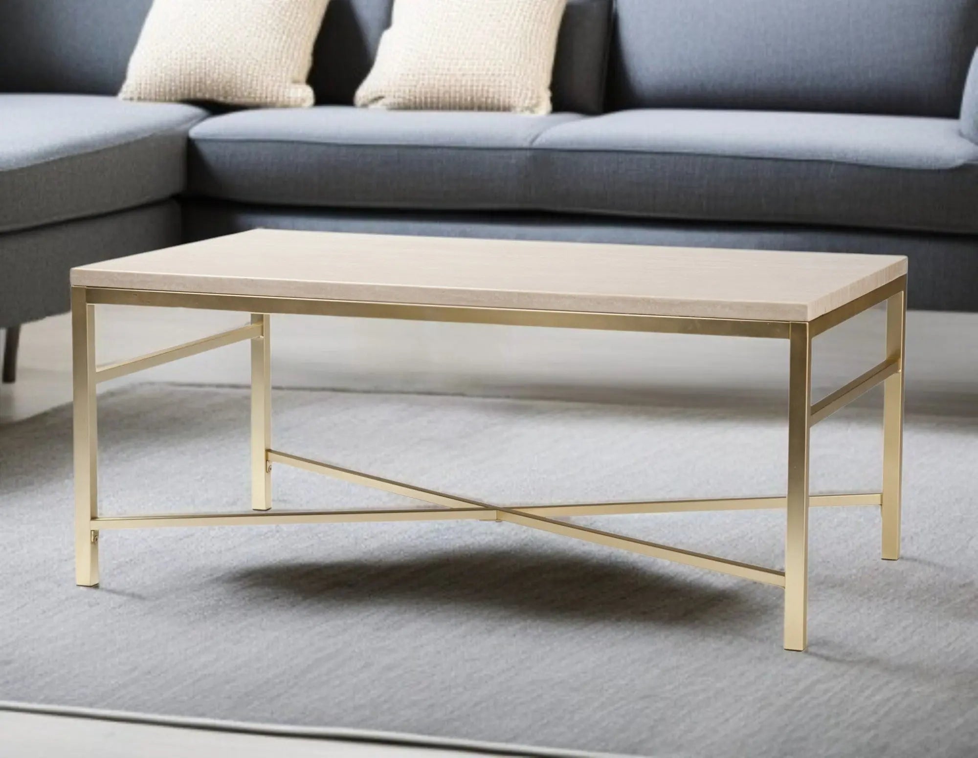 42" Off White Manufactured Wood And Metal Rectangular Coffee Table Homeroots Living Room