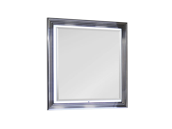 42" Silver And White Wood Square Lighted Dresser Mount Framed Mirror Homeroots Bed & Bath