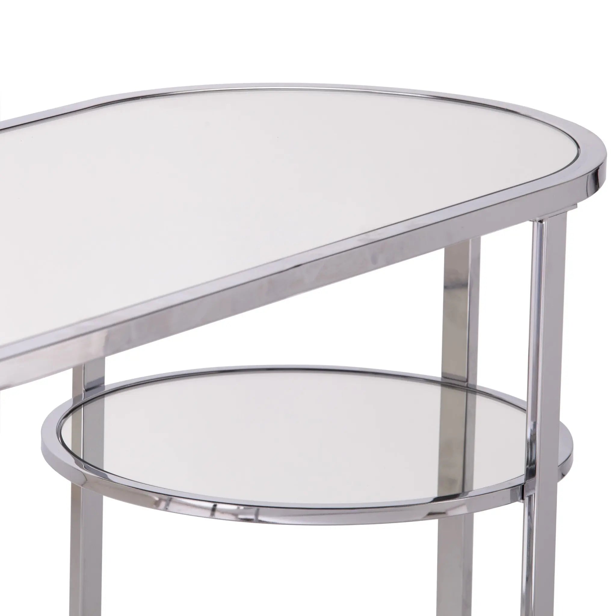 42" Silver Mirrored Glass Oval Cross Leg Console Table With Shelves Homeroots Living Room
