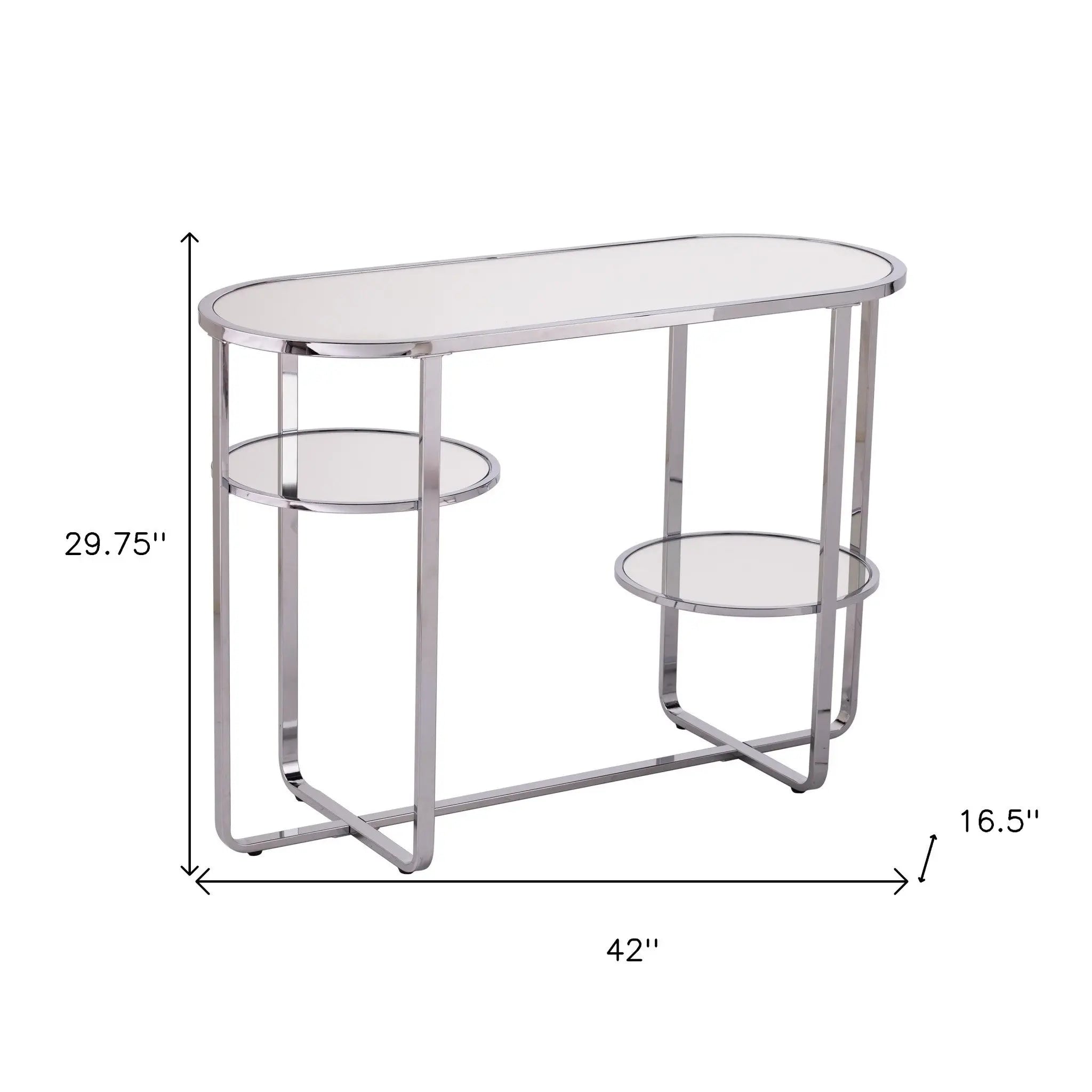 42" Silver Mirrored Glass Oval Cross Leg Console Table With Shelves Homeroots Living Room