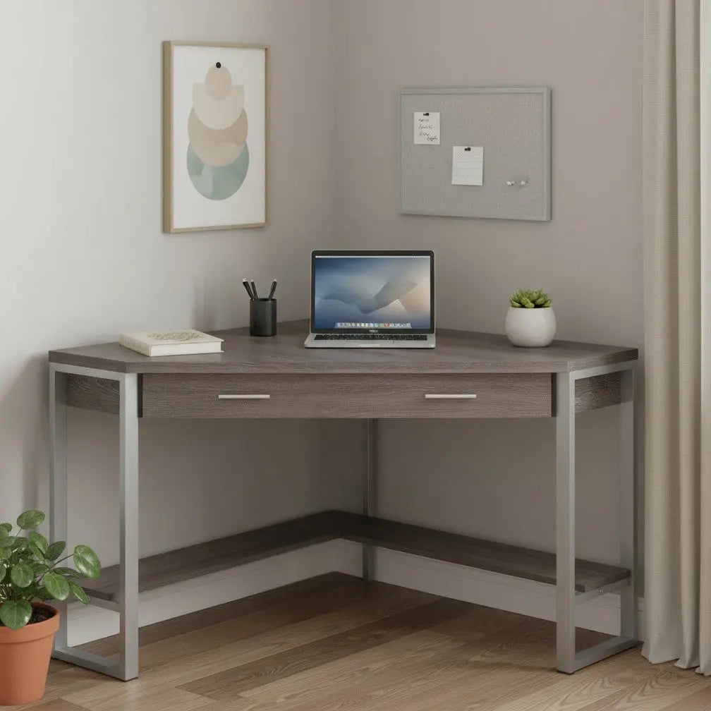 42" Taupe and Silver Corner Computer Desk Homeroots Office
