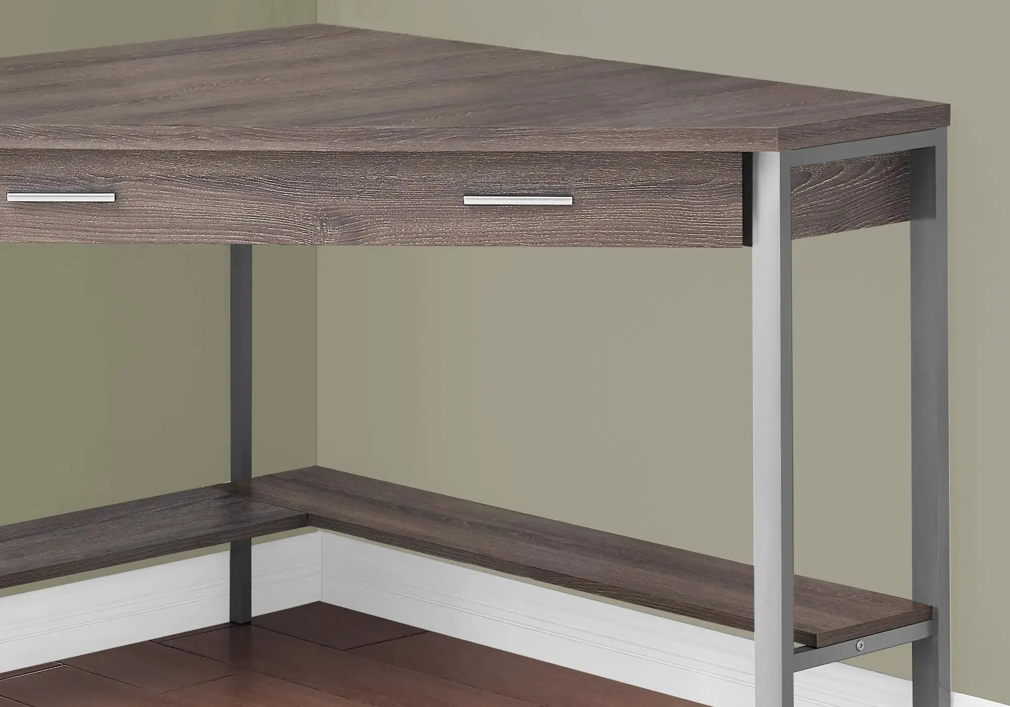 42" Taupe and Silver Corner Computer Desk Homeroots Office