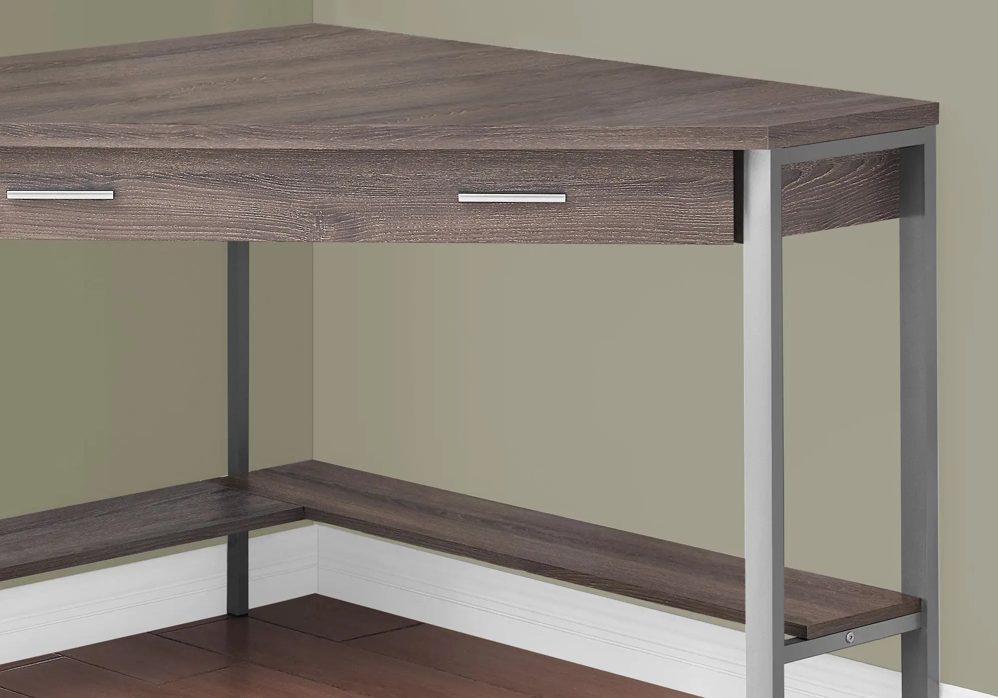42" Taupe and Silver Corner Computer Desk Homeroots Office