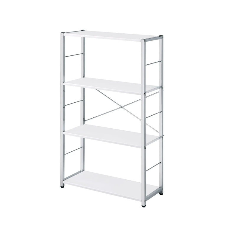 42" White And Silver Metal and Wood Four Tier Etagere Bookcase Homeroots Office