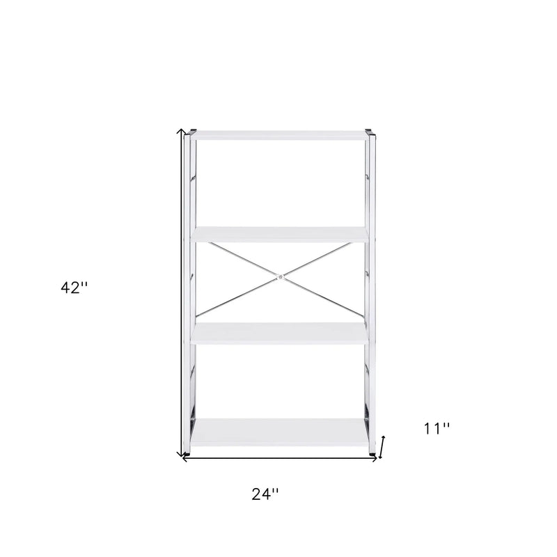 42" White And Silver Metal and Wood Four Tier Etagere Bookcase Homeroots Office