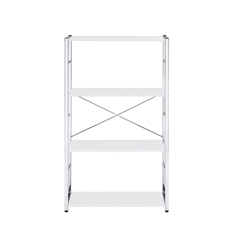 42" White And Silver Metal and Wood Four Tier Etagere Bookcase Homeroots Office