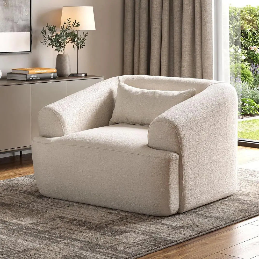 42" White Boucle Arm Chair With Lumbar Pillow Homeroots Living Room