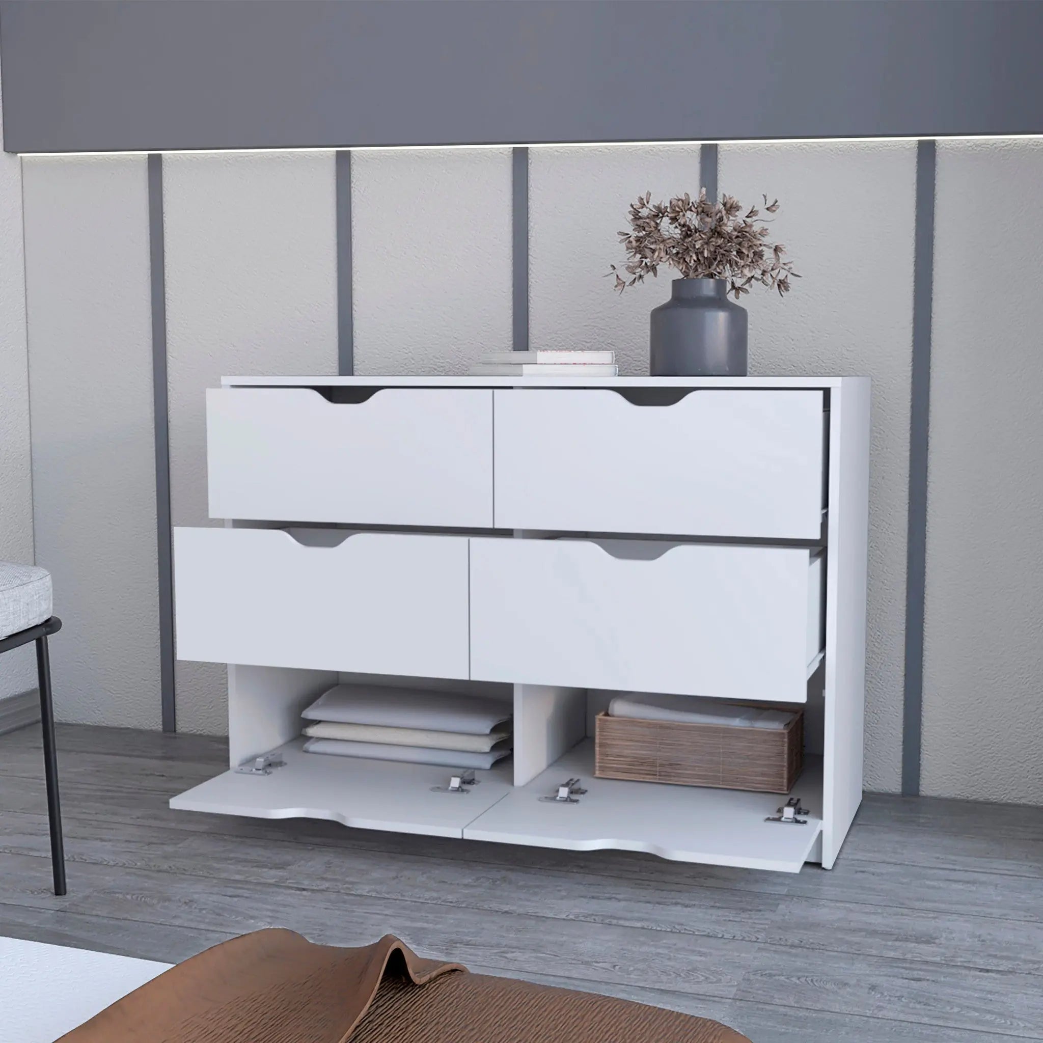 42" White Six Drawer Dresser Homeroots Bed & Bath