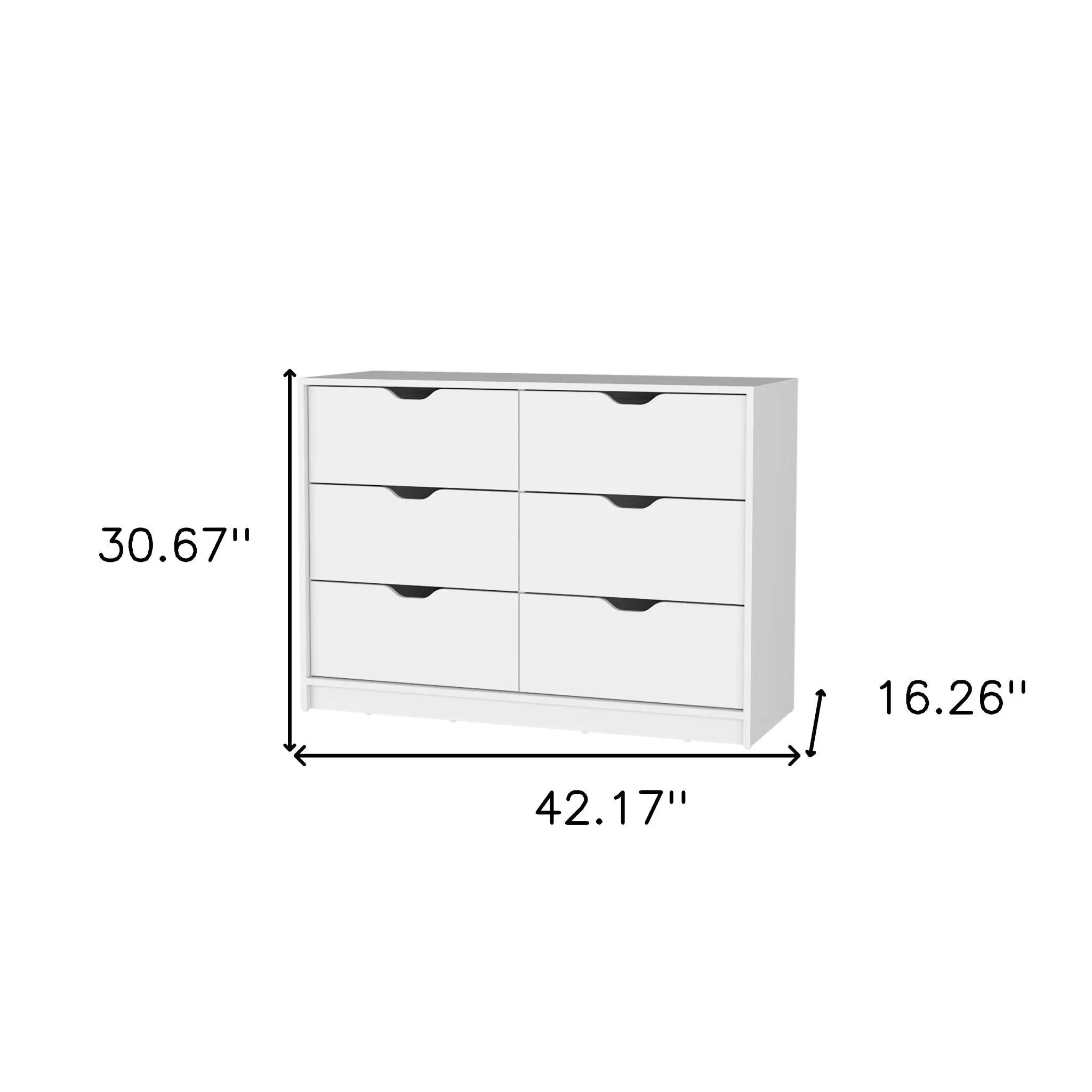 42" White Six Drawer Dresser Homeroots Bed & Bath