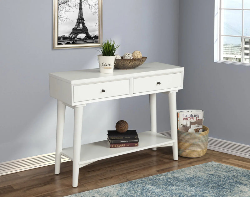 42" White Solid Wood Console Table With Shelves And Drawers Homeroots Living Room