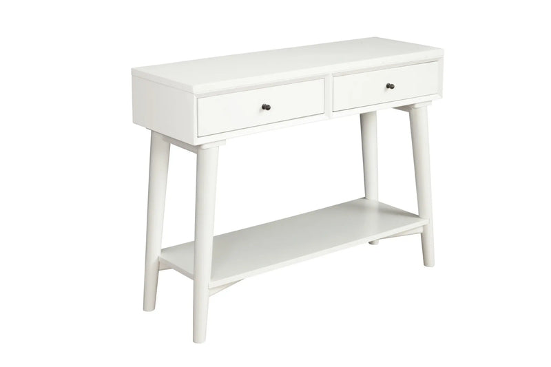 42" White Solid Wood Console Table With Shelves And Drawers Homeroots Living Room