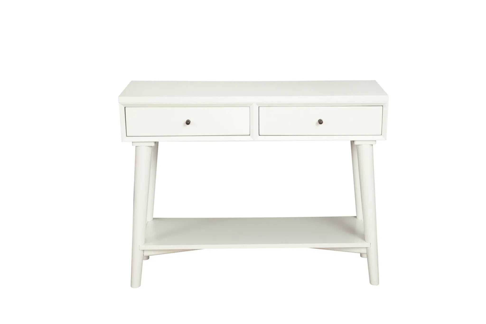 42" White Solid Wood Console Table With Shelves And Drawers Homeroots Living Room