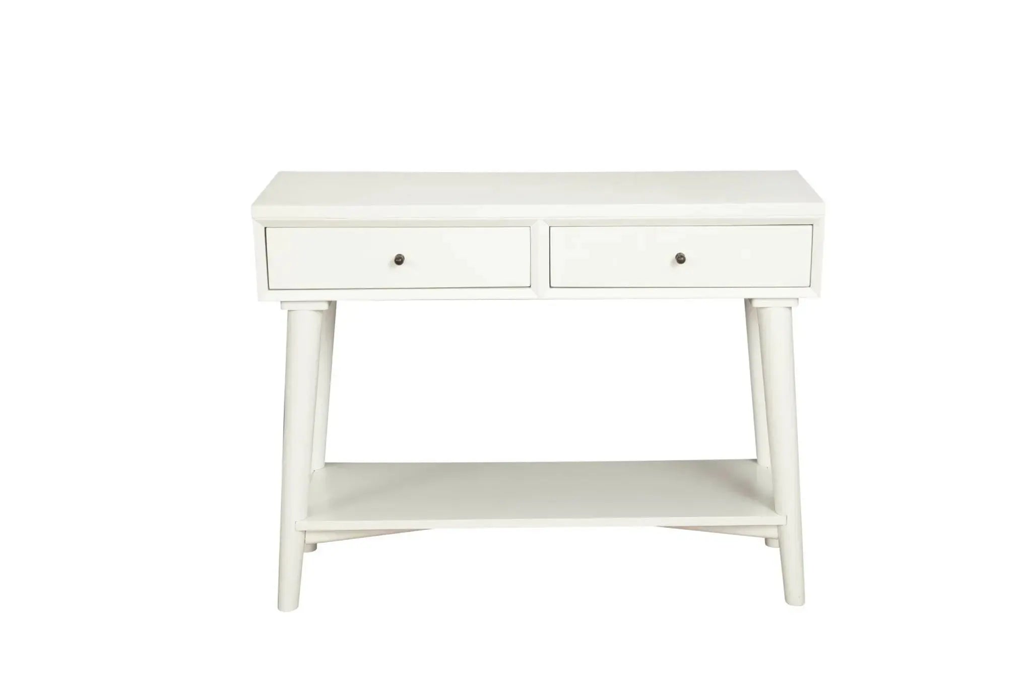 42" White Solid Wood Console Table With Shelves And Drawers Homeroots Living Room
