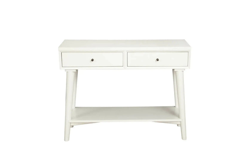 42" White Solid Wood Console Table With Shelves And Drawers Homeroots Living Room