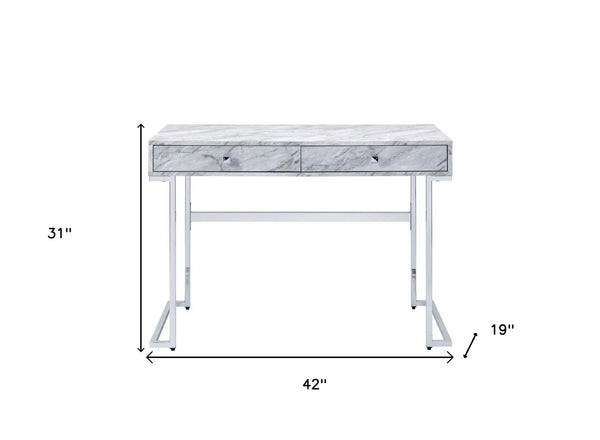 42" White Writing Desk With Two Drawers Homeroots Office