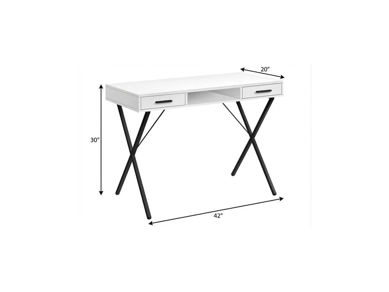42" White and Black Computer Desk With Two Drawers Homeroots Office