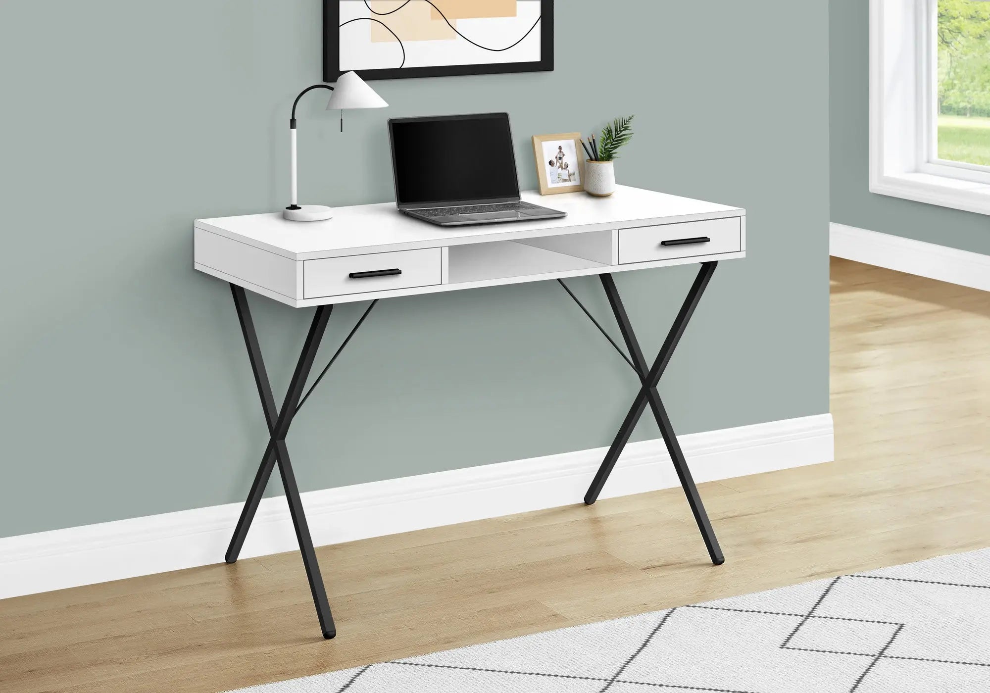 42" White and Black Computer Desk With Two Drawers Homeroots Office