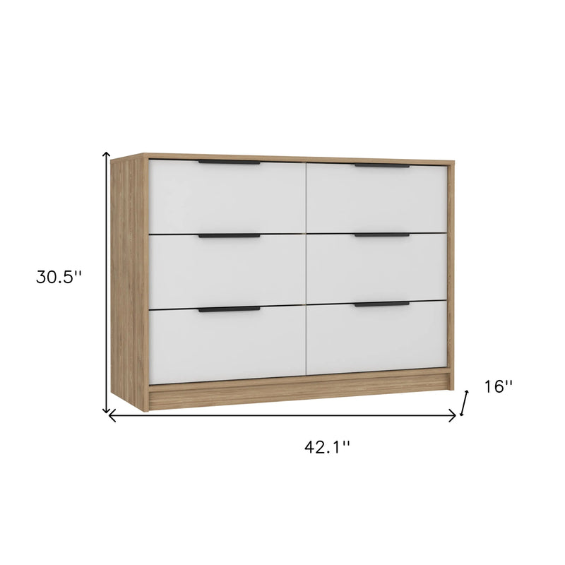 42" White and Natural Six Drawer Double Dresser Homeroots Bed & Bath