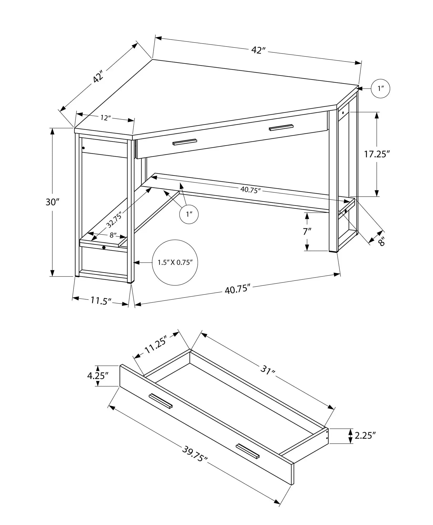 42" White and Silver Corner Computer Desk - GreatEagleInc