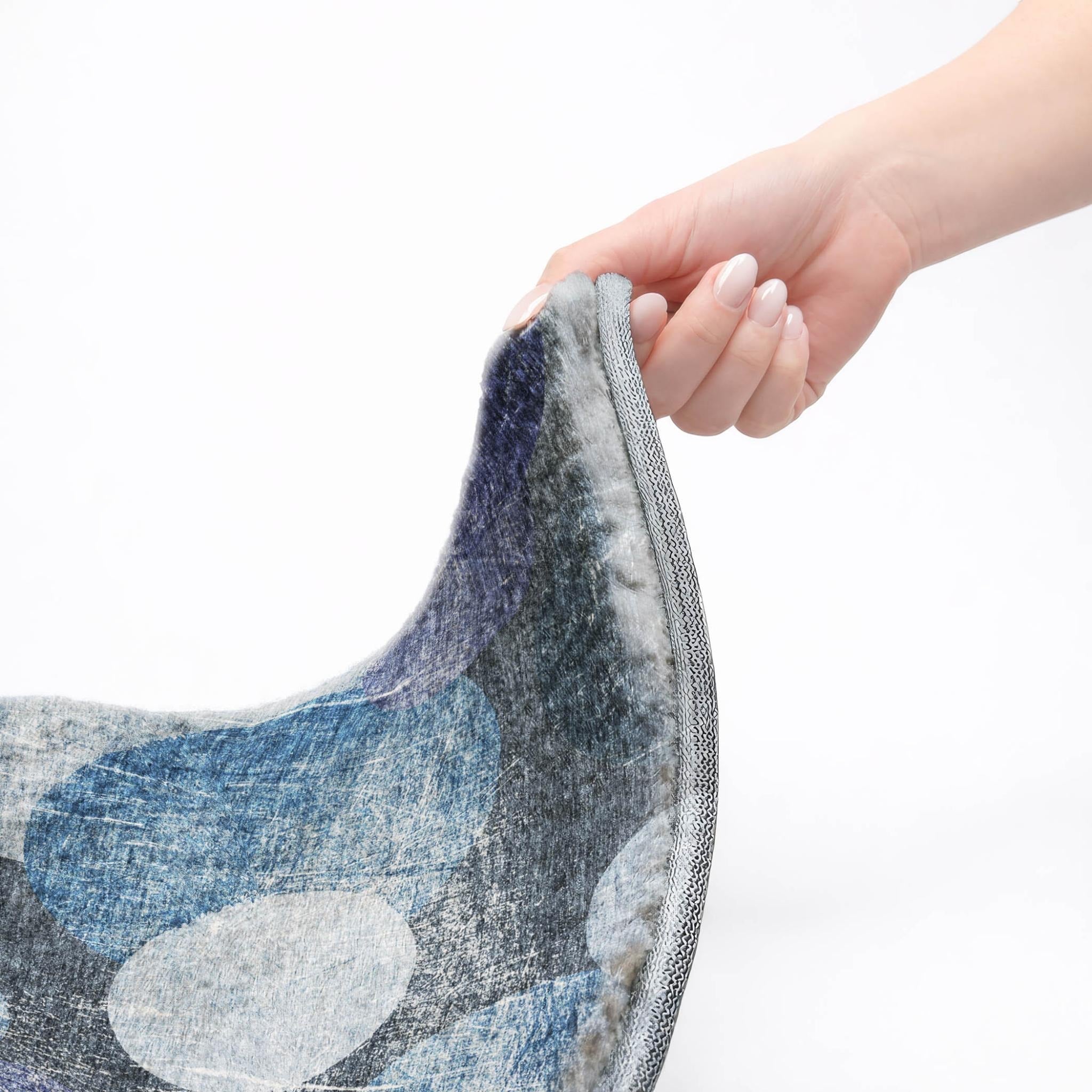 5' X 8' Blue And Denim Blue Geometric Shag Washable Area Rug With UV Protection - Home & Garden