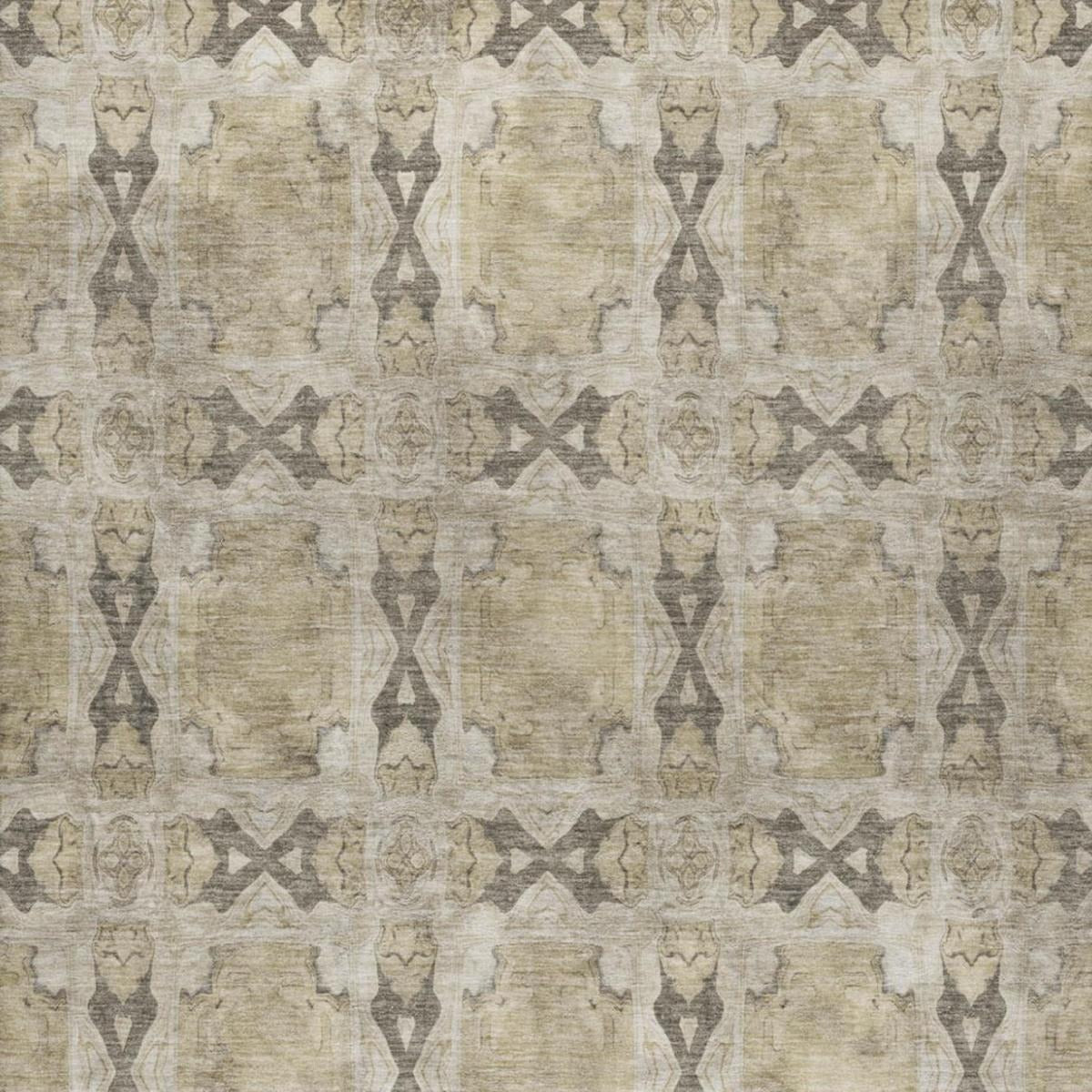 5' X 8' Beige And Gray Geometric Shag Washable Area Rug With UV Protection - Home & Garden