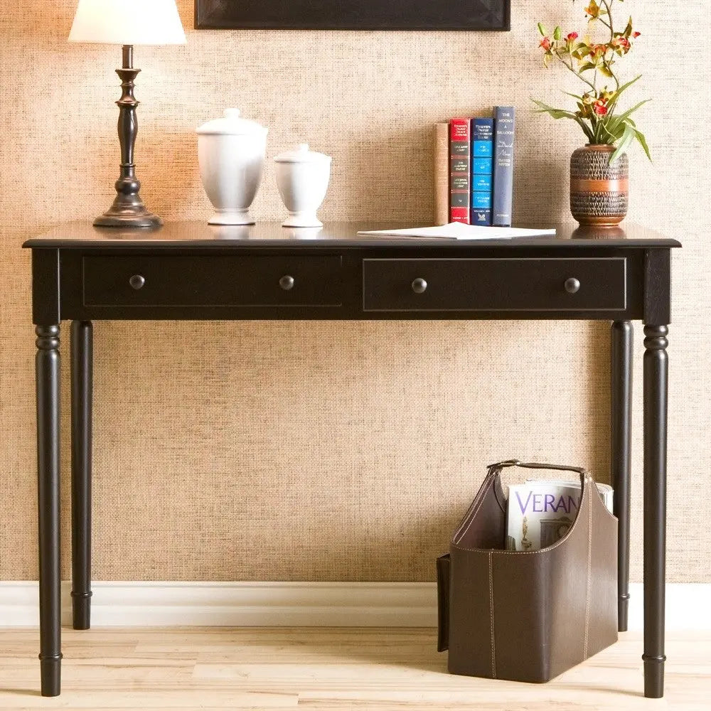43" Black Fir Solid Wood Writing Desk With Two Drawers Homeroots Office