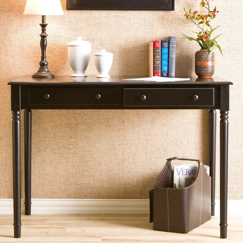 43" Black Fir Solid Wood Writing Desk With Two Drawers Homeroots Office