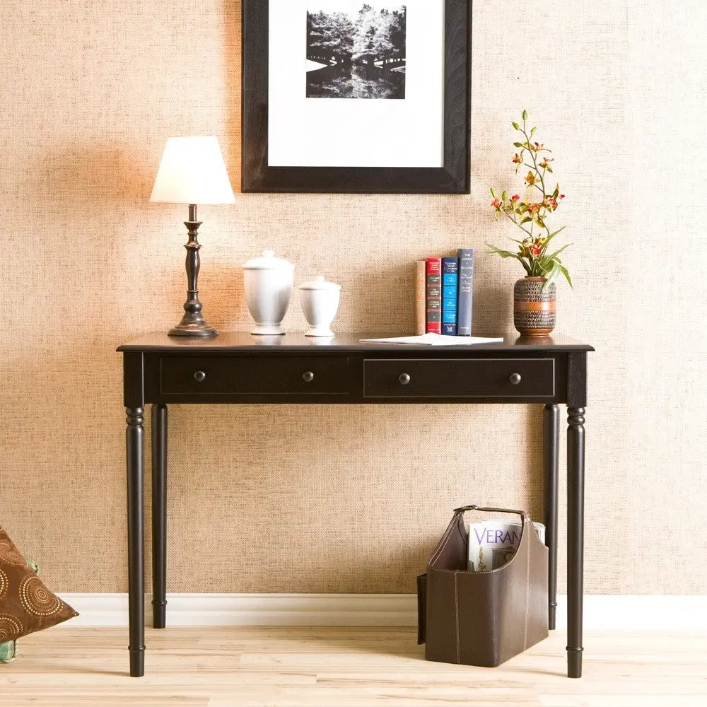 43" Black Fir Solid Wood Writing Desk With Two Drawers Homeroots Office