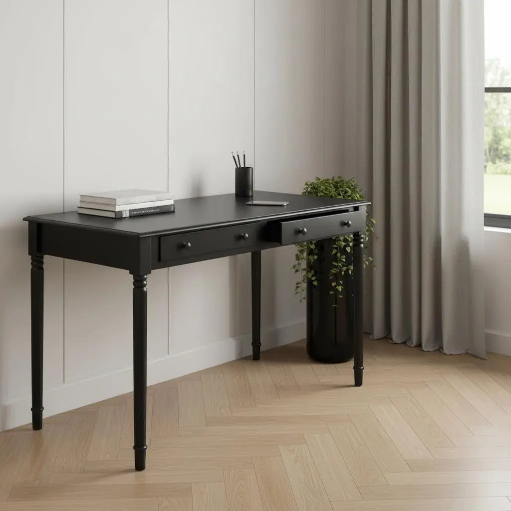 43" Black Fir Solid Wood Writing Desk With Two Drawers Homeroots Office