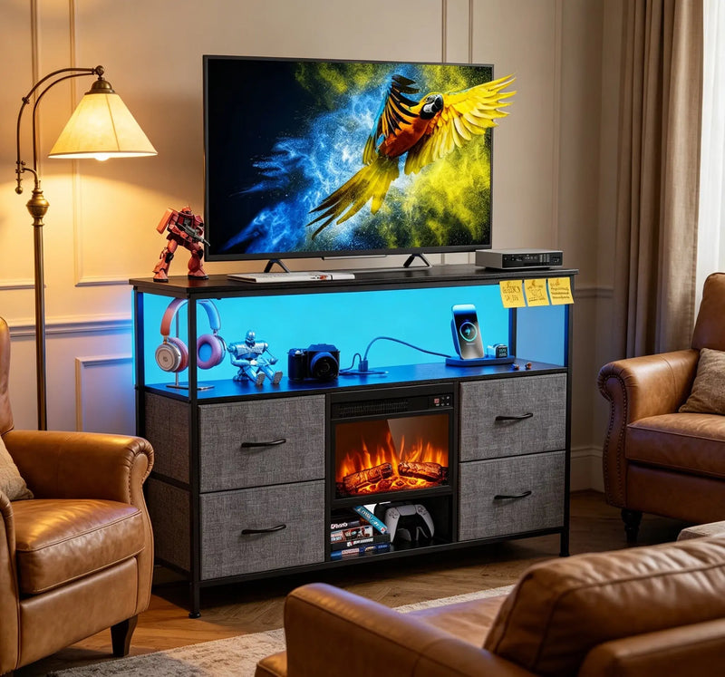 43" Black Wood Fireplace TV Stand With Fireplace Homeroots Living Room