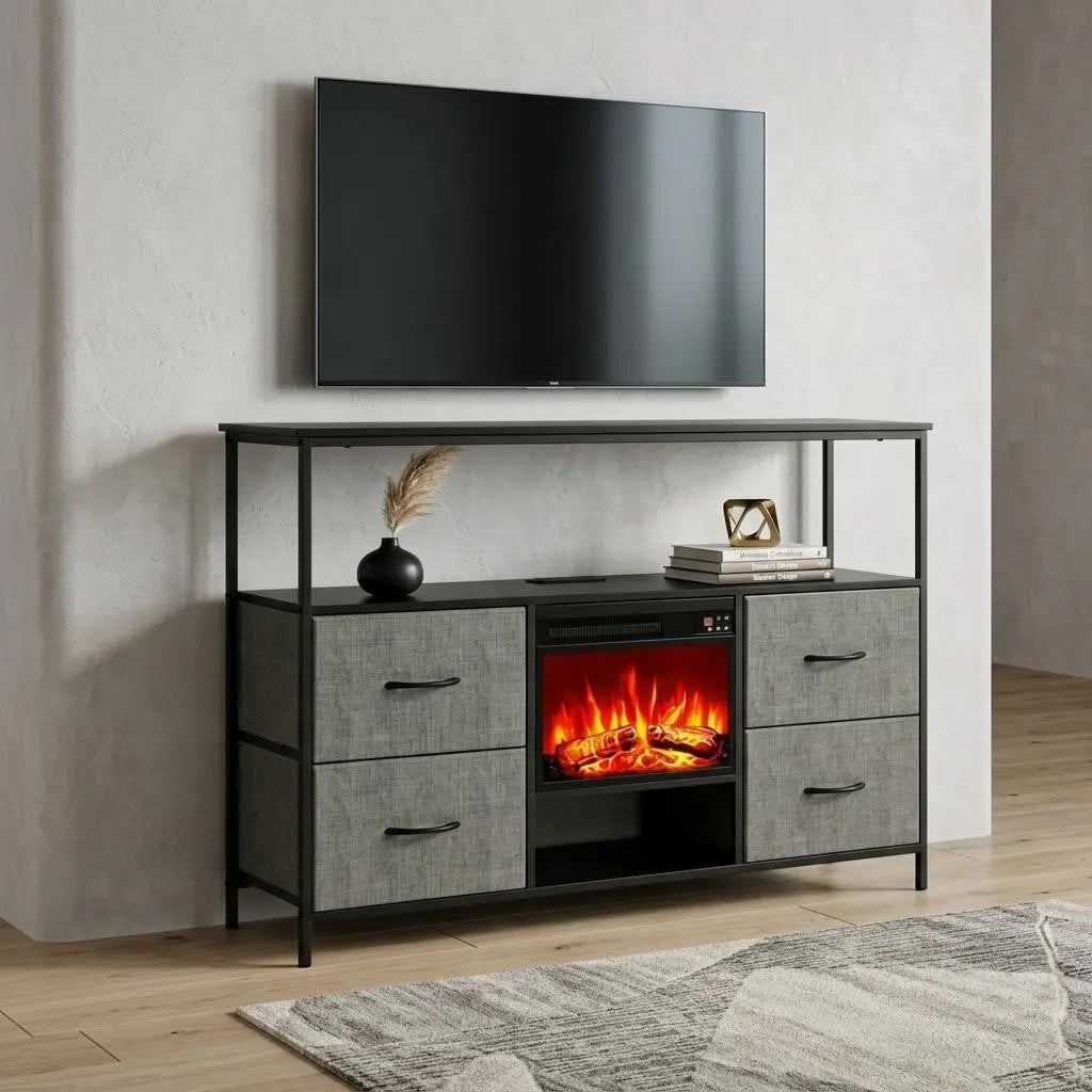 43" Black Wood Fireplace TV Stand With Fireplace Homeroots Living Room