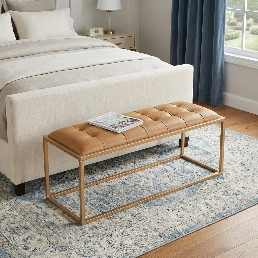 43" Brown And Gold Upholstered Upholstery Bedroom Bench Homeroots Living Room