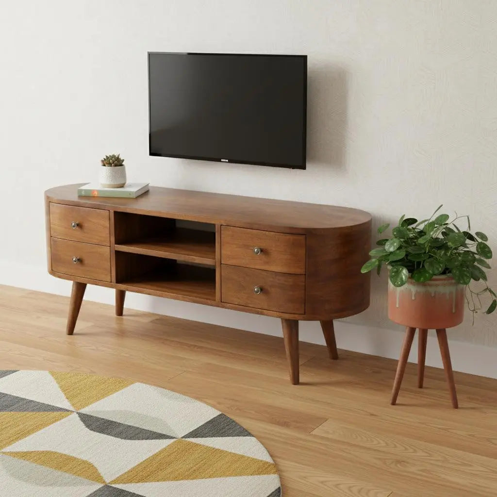 43" Brown Solid Wood Enclosed Storage Entertainment Center Homeroots Living Room