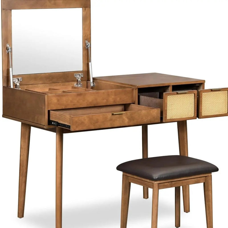 43" Brown Wood Mirrored Three Drawer Vanity Table Homeroots Living Room