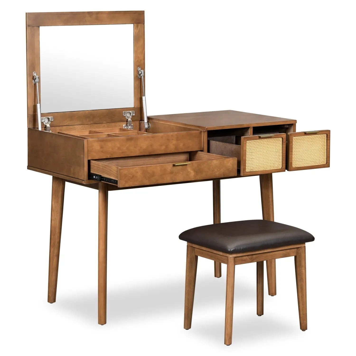 43" Brown Wood Mirrored Three Drawer Vanity Table Homeroots Living Room