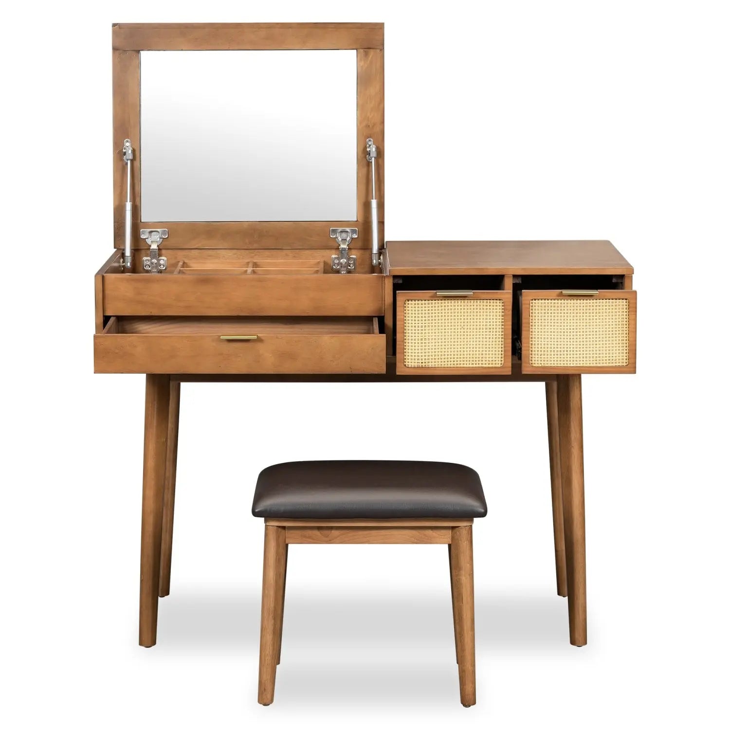 43" Brown Wood Mirrored Three Drawer Vanity Table Homeroots Living Room