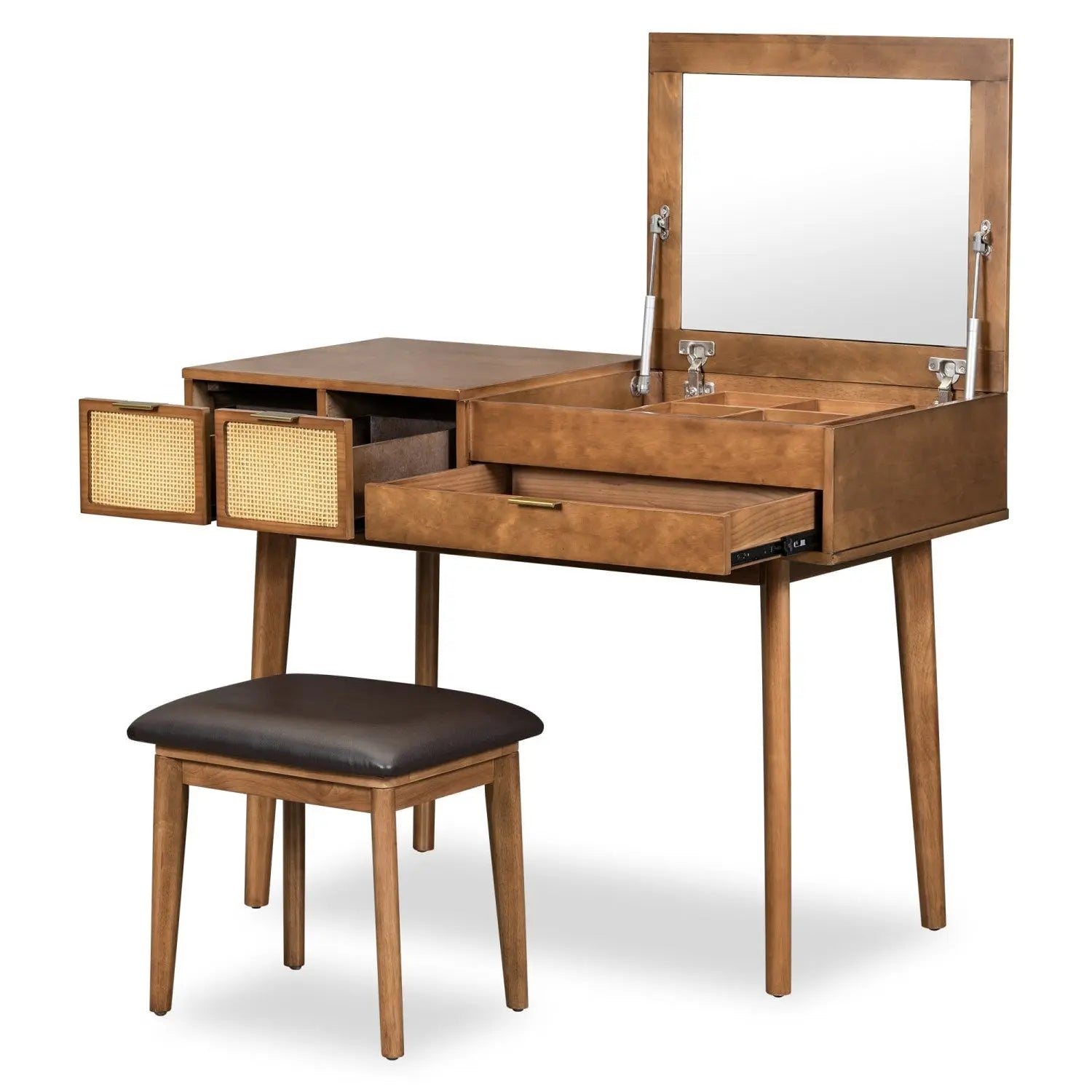 43" Brown Wood Mirrored Three Drawer Vanity Table Homeroots Living Room