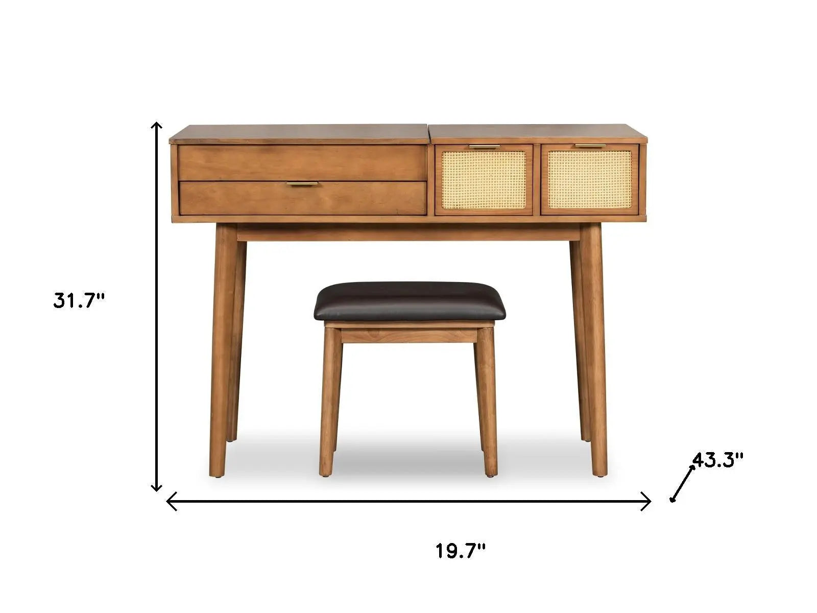 43" Brown Wood Mirrored Three Drawer Vanity Table Homeroots Living Room