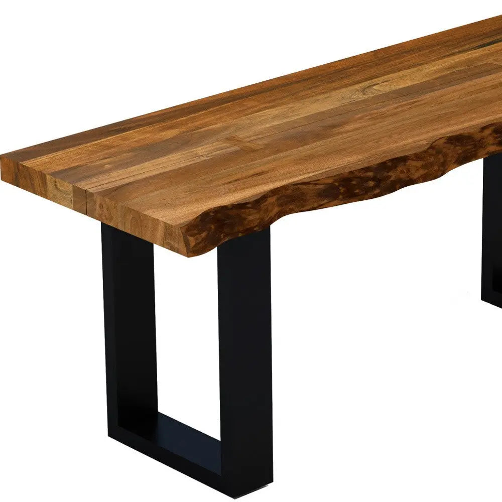 43" Brown and Black Solid Wood Dining Bench Homeroots Living Room