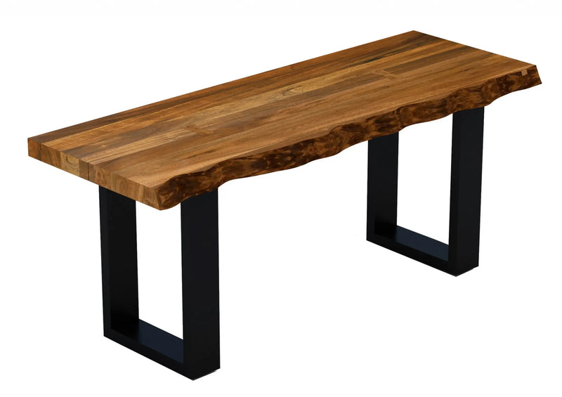 43" Brown and Black Solid Wood Dining Bench Homeroots Living Room