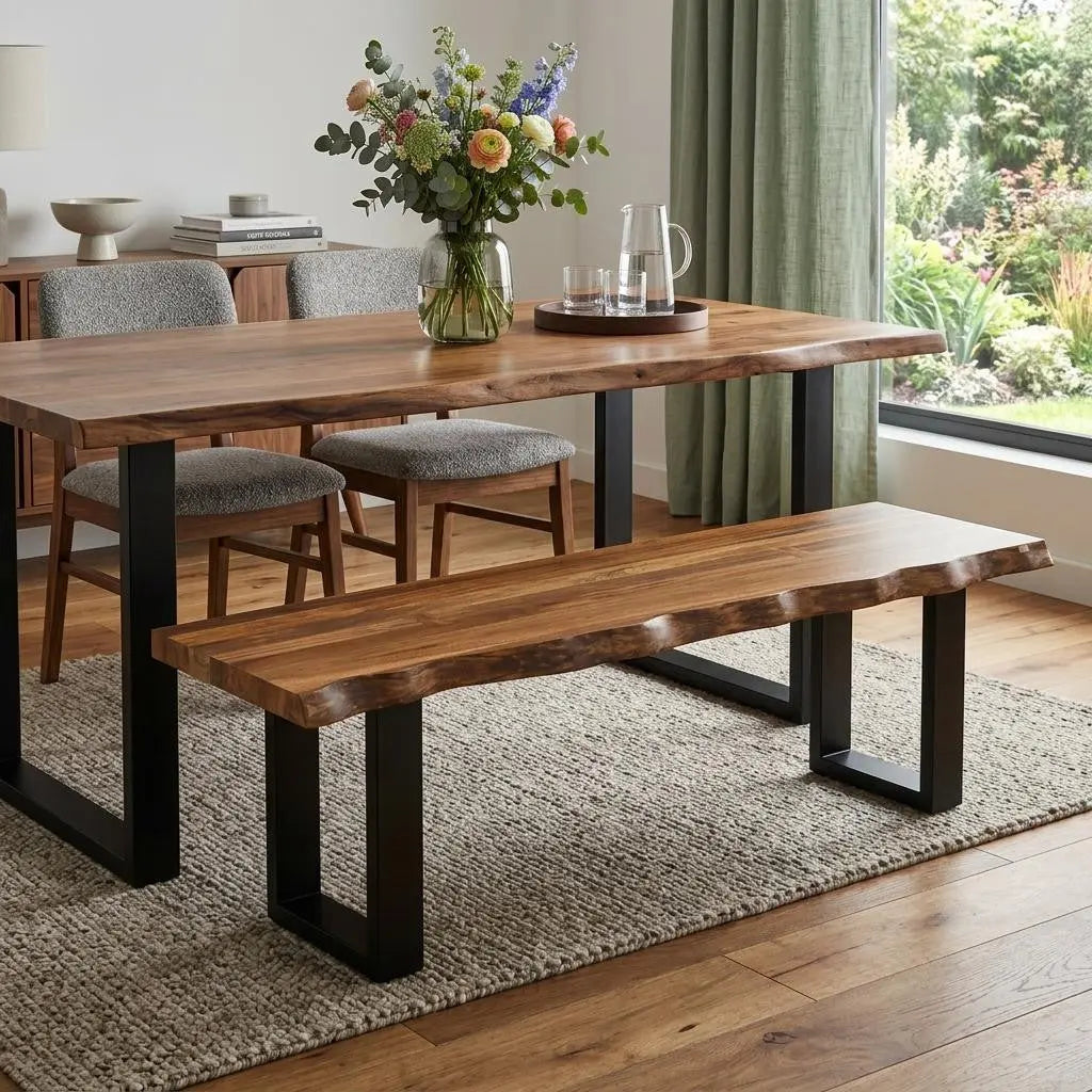 43" Brown and Black Solid Wood Dining Bench Homeroots Living Room